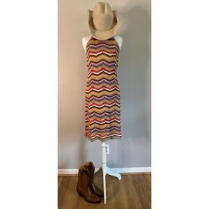 SO NWT Chevron Crochet Knit Halter Dress Boho 70s Southwest Zig Zag Large